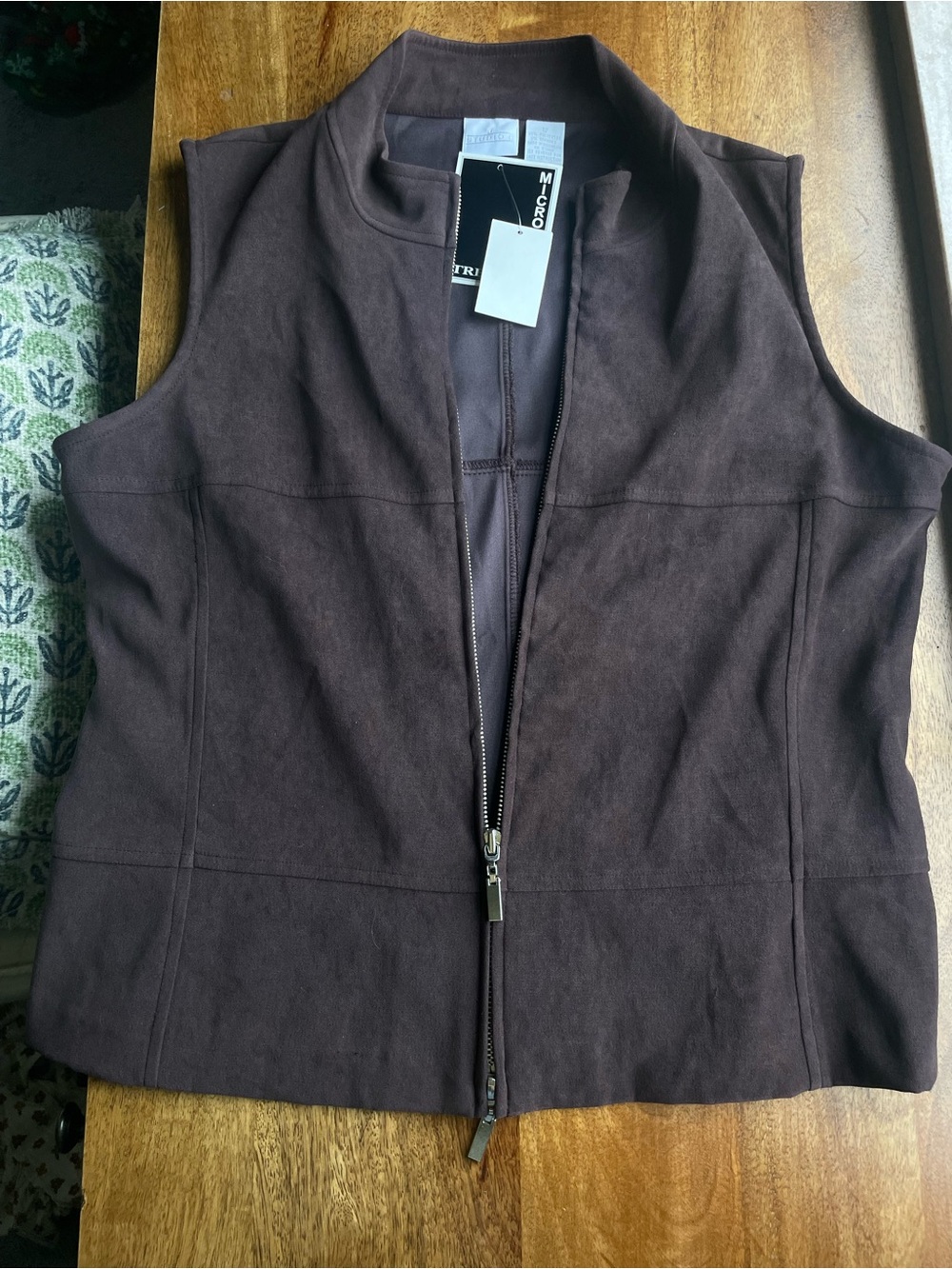 Dark Brown Sleeveless Zip-Front Moto Vest for Fall